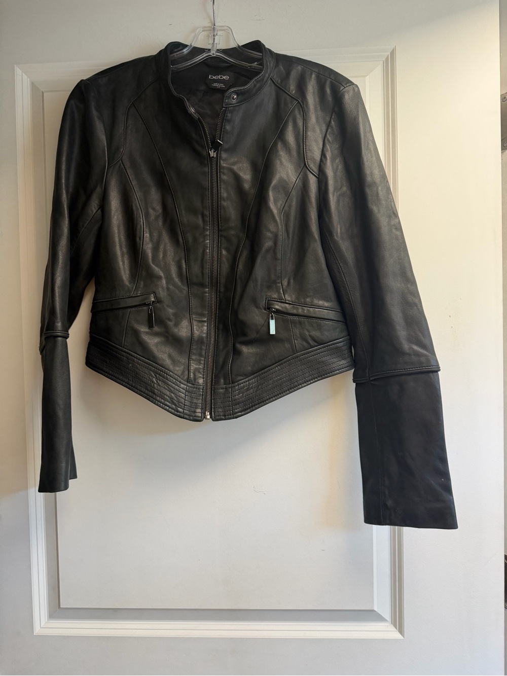 bebe Black Leather Moto Jacket with Zip Pockets